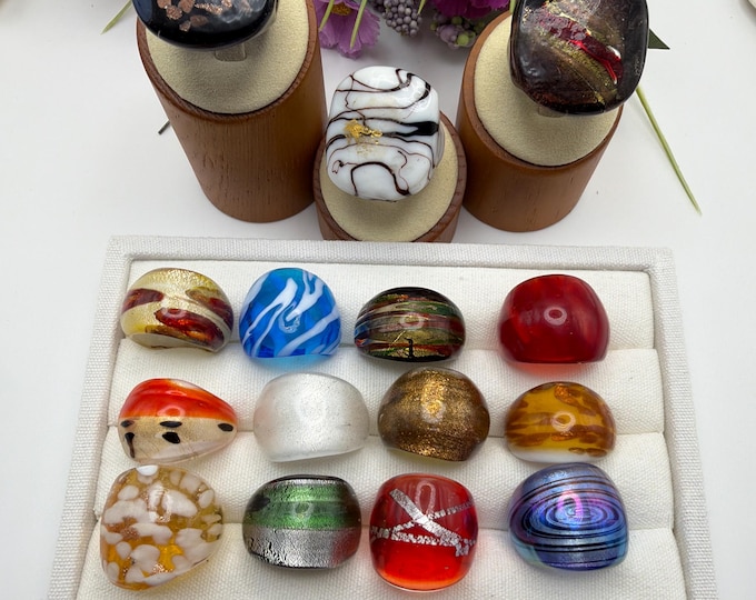 Size 7 1/2 - Lampwork Glass Rings | Assorted Glass Rings | Murano Glass Inspired Glass Rings