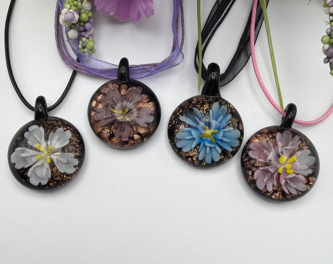 White Flower Pendant | Murano Inspired Glass Flower | Flower Pendant Necklace