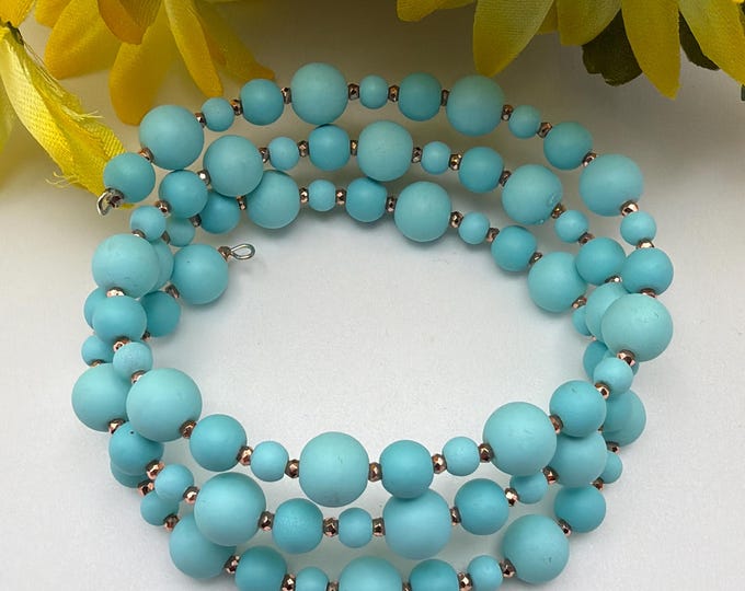 Blue Memory Wire Bracelet | Beaded Bracelet | Multi strand Bracelet | Blue Bracelet