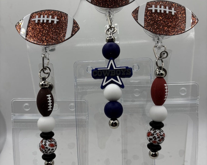 Football Badge Reel | Retractable Badge Holder | Silicone Beads | Football | Options Available |