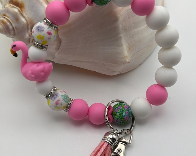 Pink Flamingo Wristlet/Keychain | Flamingo Wristlet |Pink Flamingo Key Chain
