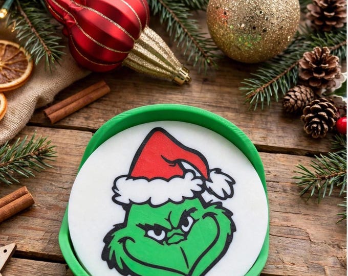 Christmas Coaster – 3D Printed Green Character Coaster with Holder, Holiday Table Decor, Xmas Gift - Set of 4