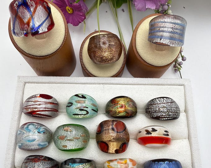 Size 7 3/4 - Lampwork Glass Rings | Assorted Glass Rings | Murano Glass Inspired Glass Rings
