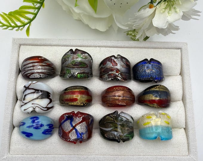 Size 8 - Lampwork Glass Rings | Assorted Glass Rings | Murano Glass Inspired Glass Rings