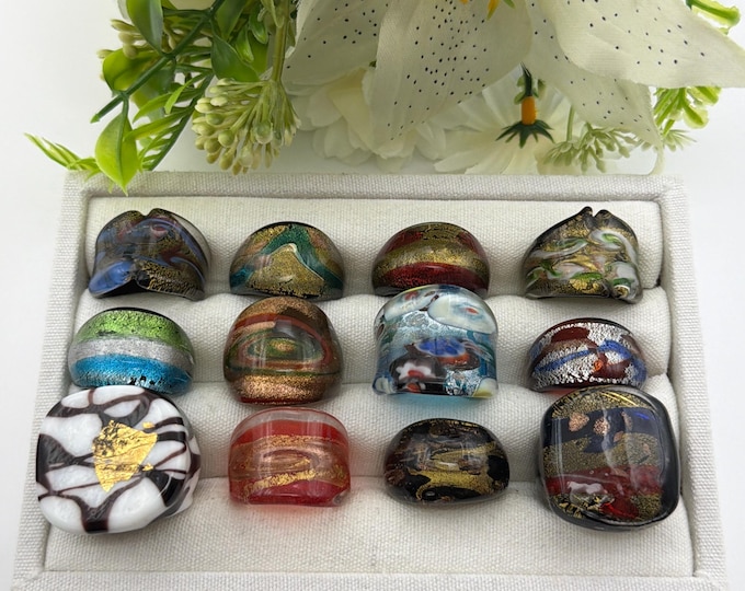 Size 8 - Lampwork Glass Rings | Assorted Glass Rings | Murano Glass Inspired Glass Rings