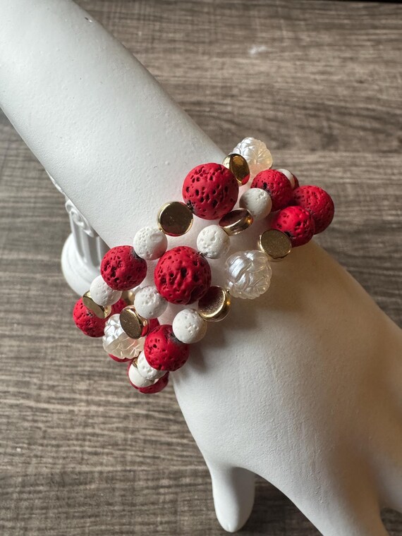 Red and White Lava Bead Memory Wire Bracelet | Lava Bead Bracelet | Memory Wire Bracelet