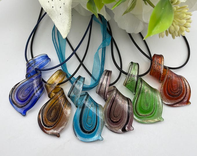 Spiral Pendant Necklace | Murano Inspired Glass Spiral Pendant Necklace | Lampwork Glass Spiral Pendant | Lampwork Glass Spiral Pendant
