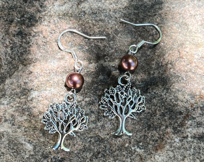 Tree of Life Earrings | Brown Pearl & Tree of Life Earrings
