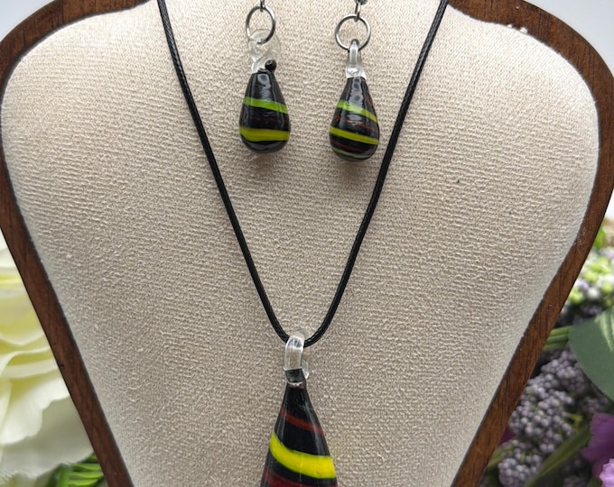 Drop Pendant Set | Glass Dangle Pendant Necklace & Earring Set | 4 Design Options