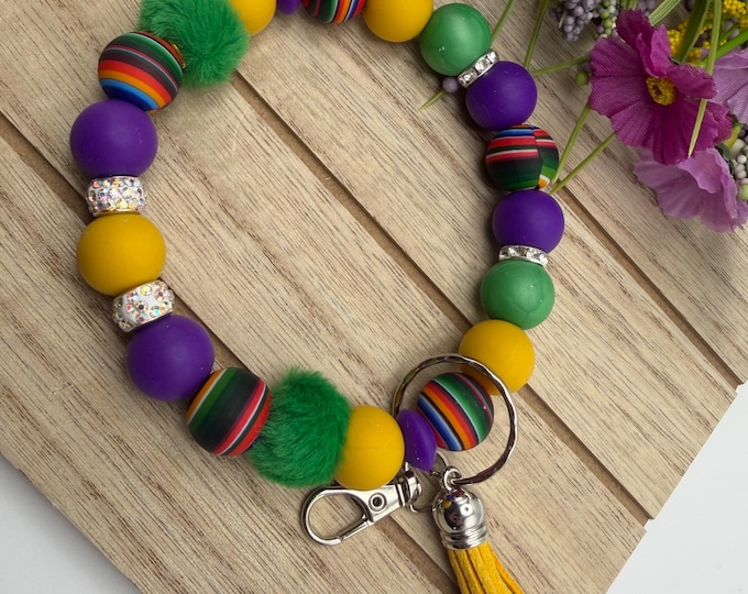 Mardi Gras Color Wristlet/Keychain | Mardi Gras KeyFob | Mardi Gras Key Chain