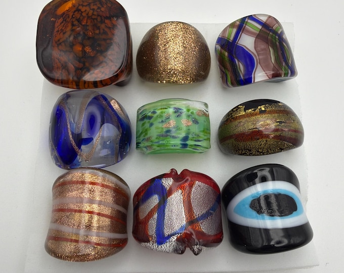 Size 8 1/2 - Assorted Glass Rings | Murano Glass Inspired Glass Rings