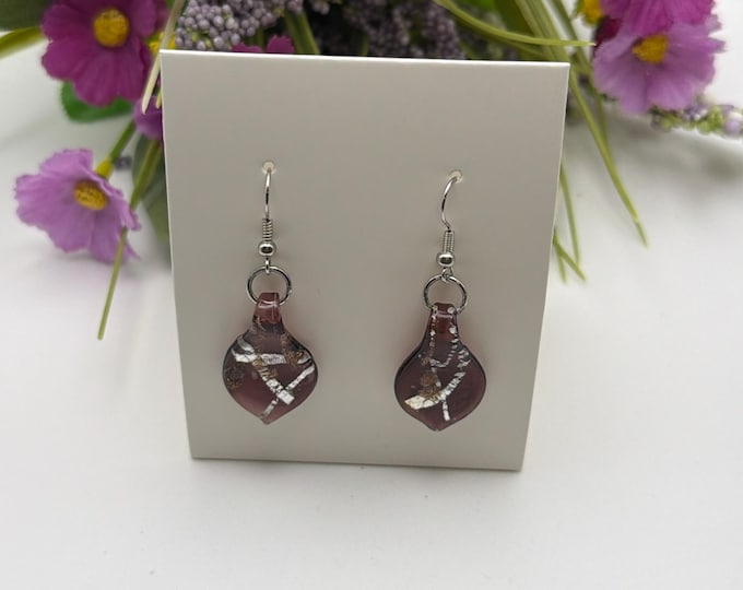 Purple Glass Leaf Earrings | Murano Inspired Glass Earrings