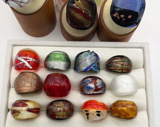 Size 7 1/2 - Lampwork Glass Rings | Assorted Glass Rings | Murano Glass Inspired Glass Rings