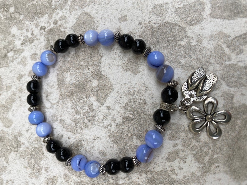 Blue Shell & Black Glass Bead Bracelet image 2