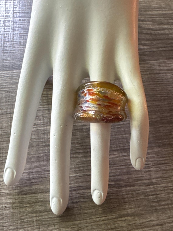 Yellow/Gold Color Murano Glass Ring - Size 8