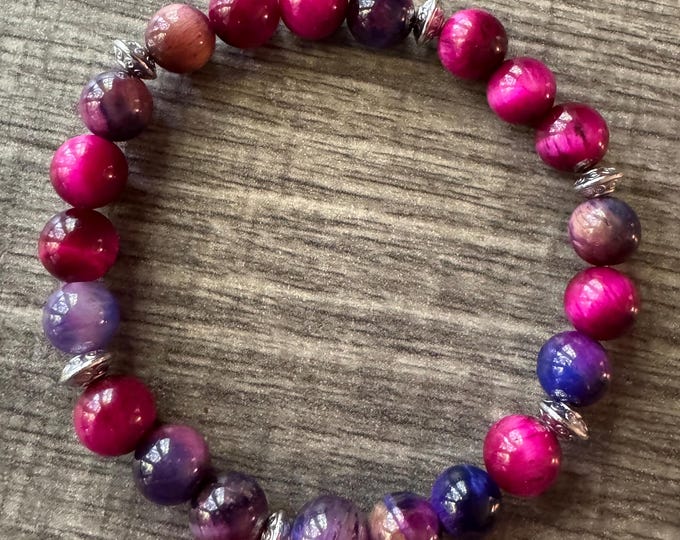 Pink Tiger Eye  Stretch Bracelet | Beaded Bracelet | Morse code - Support | Message in a Bracelet | Quote Bracelet