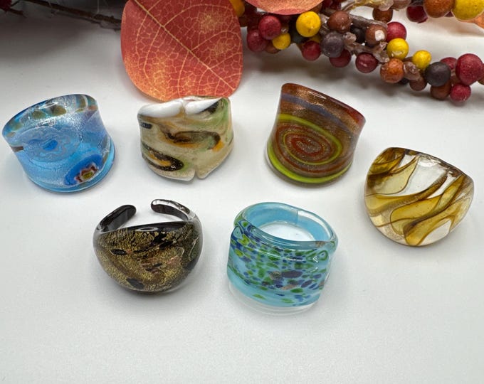 Size 8 - Assorted Glass Rings - Millefiori Glass Rings | Murano Glass Inspired Glass Rings