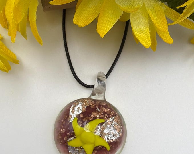 Yellow Starfish Pendant | Lampwork Glass Starfish | Starfish Pendant Necklace