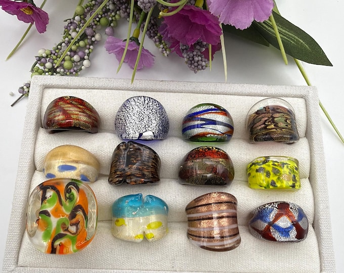 Size 7 - Lampwork Glass Rings | Assorted Glass Rings | Murano Glass Inspired Glass Rings | Millefiori Glass Rings