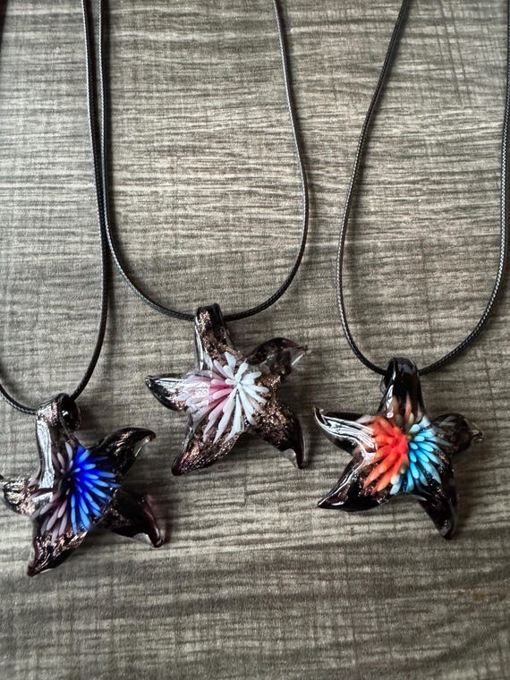 Dual Color Flower Starfish |  Glass Starfish Pendant Necklace | Starfish Pendant Necklace