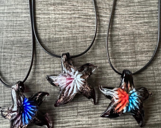 Dual Color Flower Starfish |  Glass Starfish Pendant Necklace | Starfish Pendant Necklace