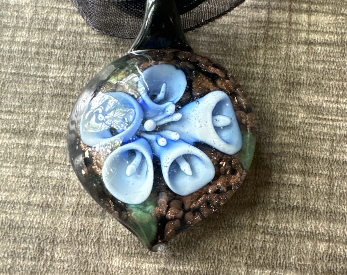 Blue Flower Pendant | Murano Glass Flower | Flower Pendant Necklace