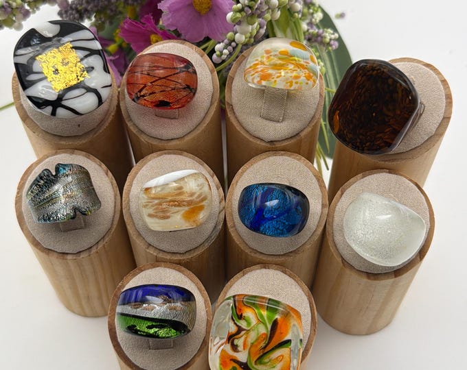 Size 6 1/4 - Lampwork Glass Work | Assorted Glass Rings | Murano Glass Inspired Glass Rings