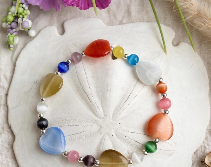 Cats Eye Heart Stretch Bracelet | Heart Bracelet | Cats Eye Bracelet