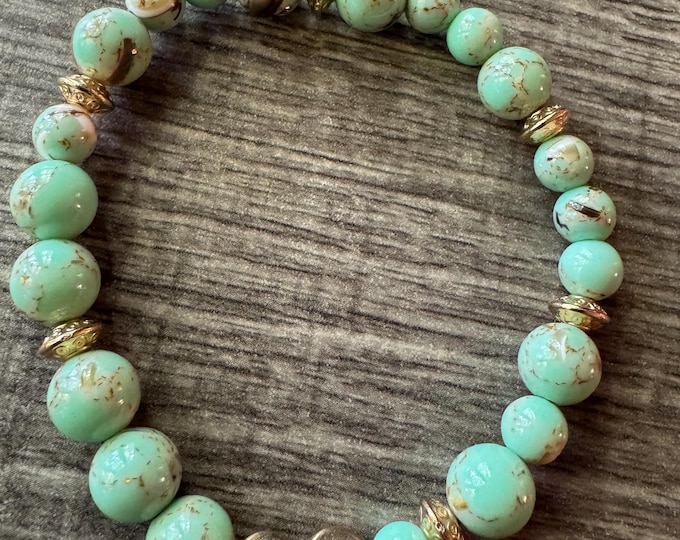 Greenish Blue Howlite Stretch Bracelet | Beaded Bracelet | Morse code - Support | Message in a Bracelet | Quote Bracelet