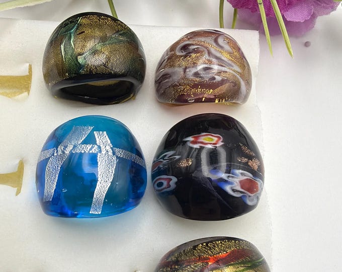 Size 7 - Assorted Glass Rings -| Murano Glass Inspired Glass Rings