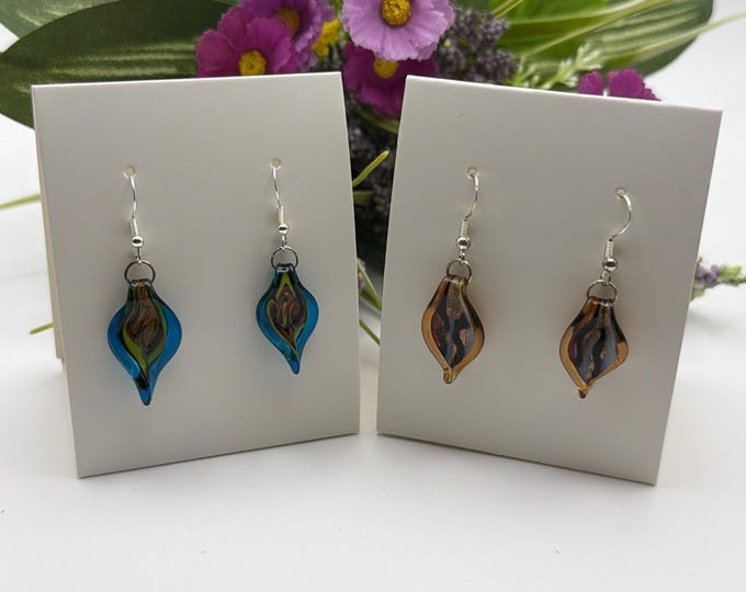 Glass Leaf Earrings | Murano Inspired Glass Leaf Earrings