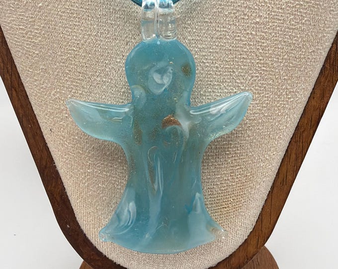 Blue Angel Lampwork Pendant Necklace | Angel Pendant Necklace | Lampwork Glass Angel Pendant Necklace