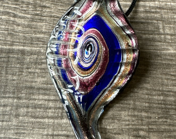 Blue/Purple Glass Leaf Pendant Necklace