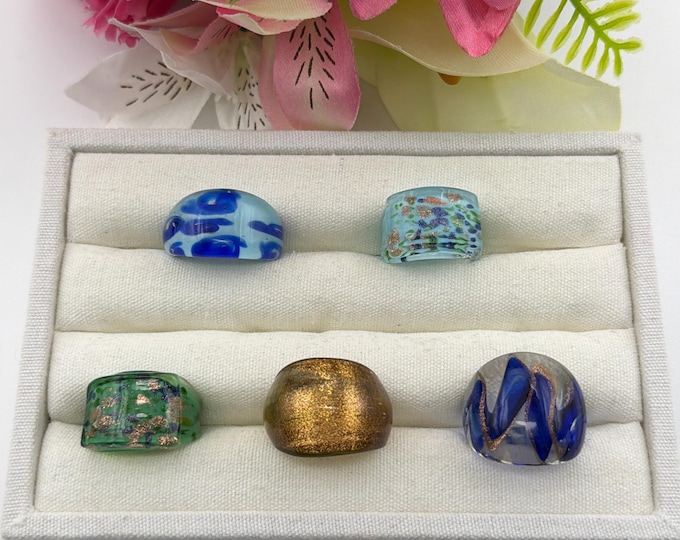 Size 10 - Lampwork Glass Rings  | Murano Glass Inspired Glass Rings | Assorted Glass Rings