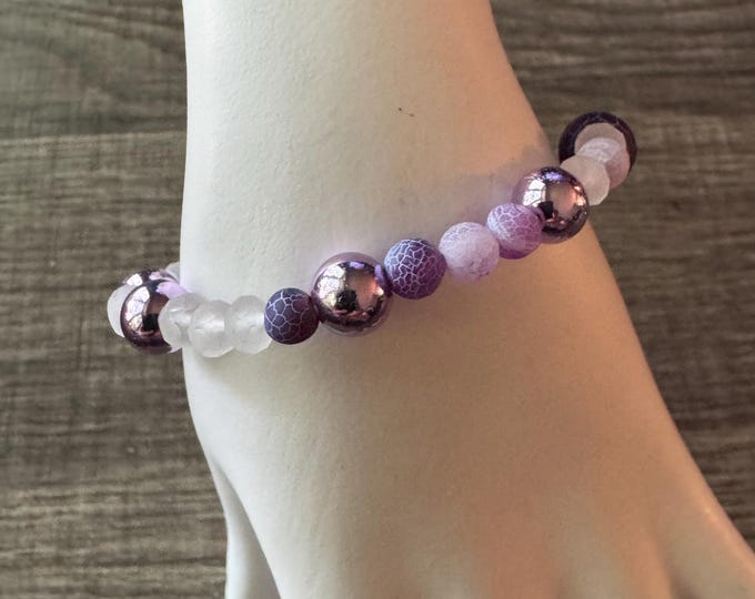 Purple Cracked Dragon Agate Stretch Bracelet | Beaded Bracelet | Morse code - Survivor | Message in a Bracelet | Quote bracelet