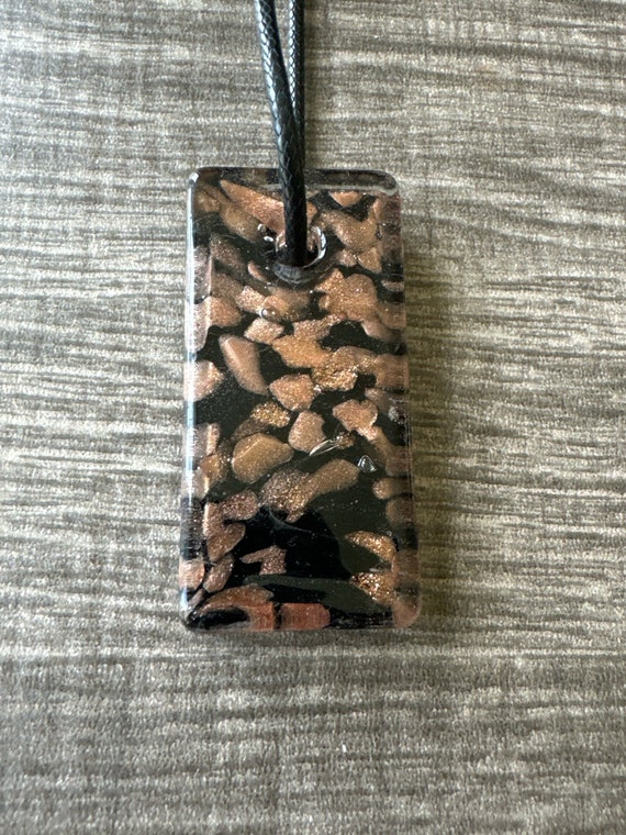 Black Rectangle Pendant | Lampwork Glass Rectangle | Rectangle Pendant Necklace
