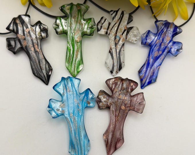 Cross Pendant Necklace | Lampwork Cross Pendant Necklace