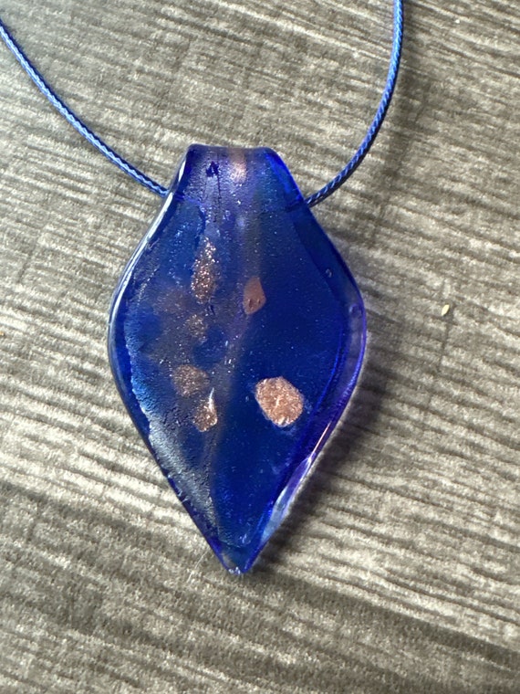 Blue Glass Leaf Pendant | Leaf Pendant Necklace