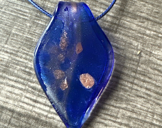 Blue Glass Leaf Pendant | Leaf Pendant Necklace