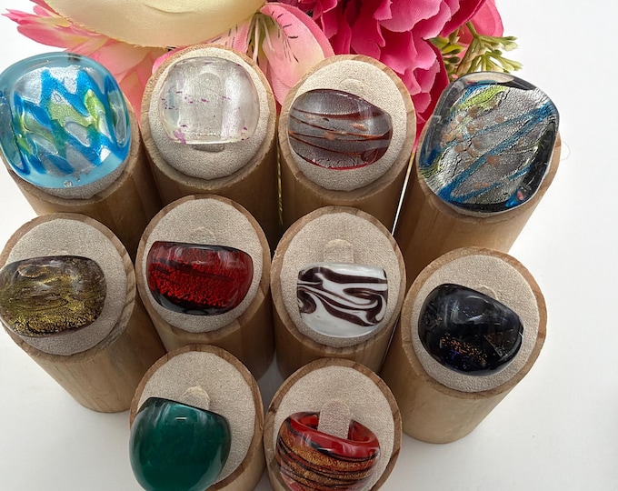 Size 6 1/2 * Lampwork Glass Rings | Assorted Glass Rings  | Murano Glass Inspired Glass Rings | Millefiori Glass Rings