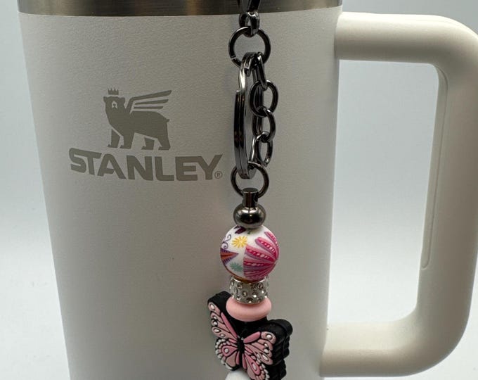 Pink Butterfly Straw Charm | Stanley Cup Accessories | Pink Butterfly Key Chain/Purse Charm