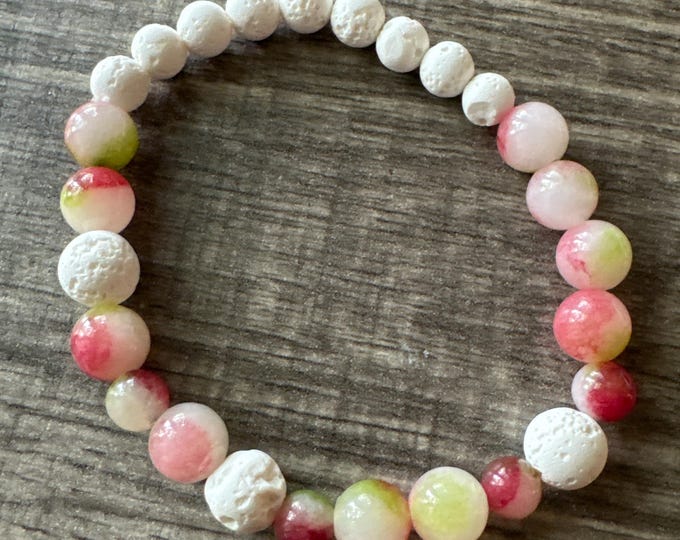 Watermelon Jade & White Lava Bead Stretch Bracelet | Beaded bracelet | Morse code - Faith |  Message in a Bracelet  | Quote Bracelet