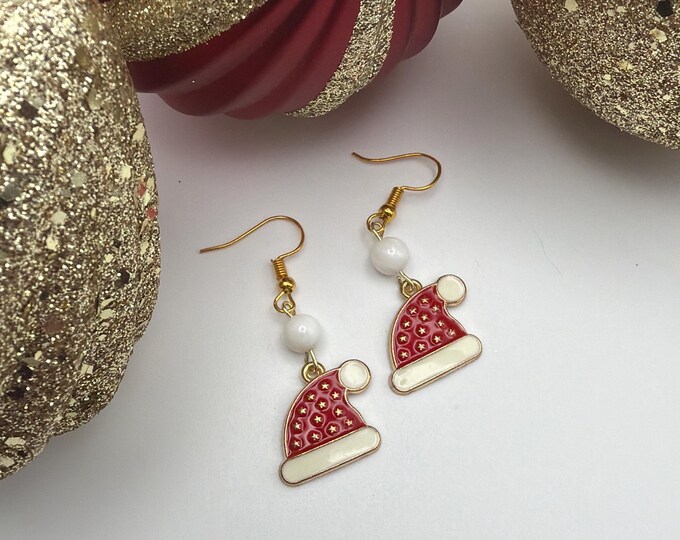 Red Winter Hat Earrings | Winter Toque Earrings | Christmas Earrings | Stocking Stuffer