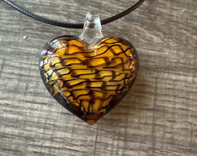Gold/Black Heart Pendant | Murano Glass Heart | Heart Pendant Necklace