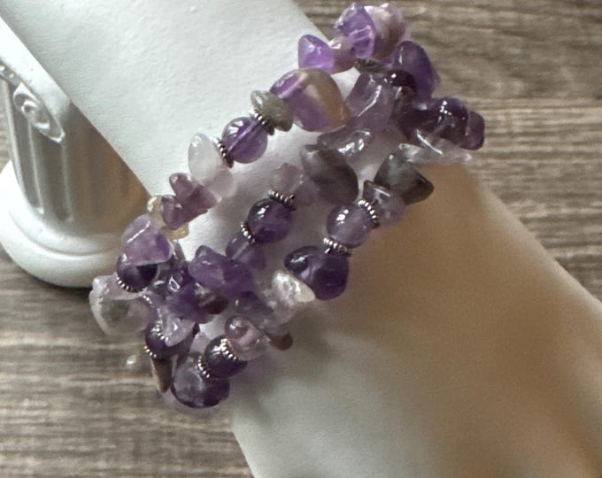 Amethyst Chip Memory Wire Bracelet | Amethyst Wrap Bracelet