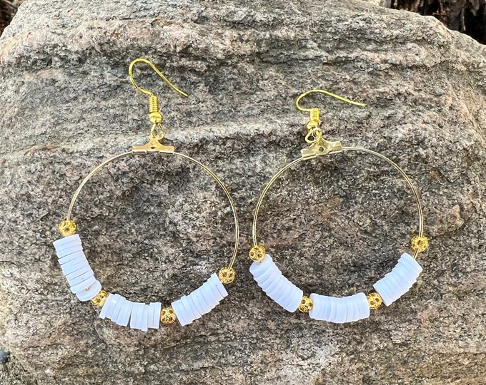 White Heishi Bead Hoop Earrings | Heishi Hoop Earrings