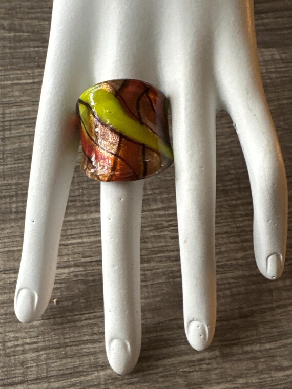 Gold/Red/Green Glass Ring | Murano Glass Ring | LampWork Glass Ring / Size 8 3/4