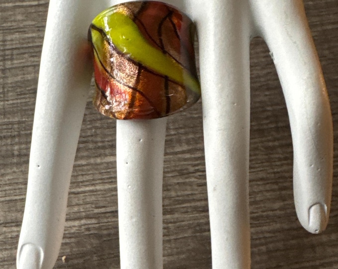 Gold/Red/Green Glass Ring | Murano Glass Ring | LampWork Glass Ring / Size 8 3/4