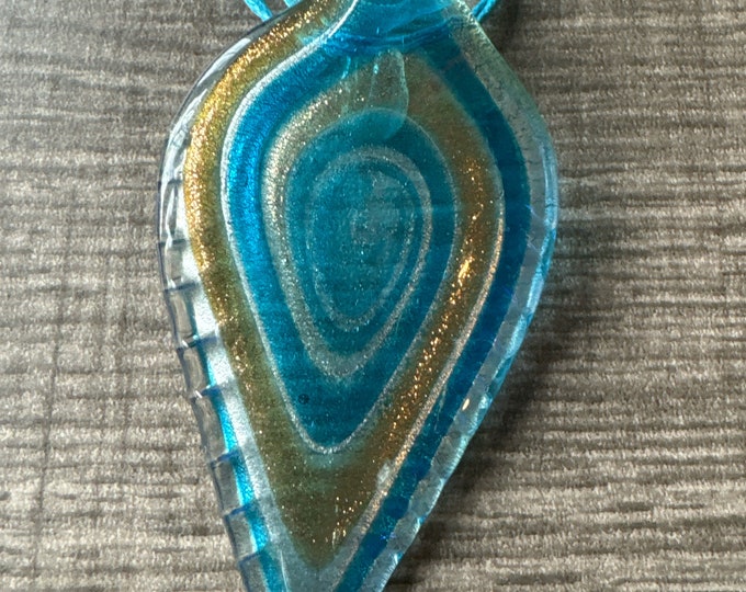 Blue/Gold Leaf Pendant | Glass Leaf Necklace