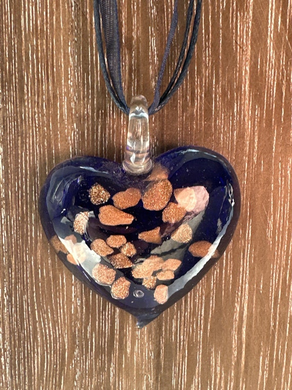 Blue Heart Pendant | Lampwork Glass Heart | Heart Pendant Necklace